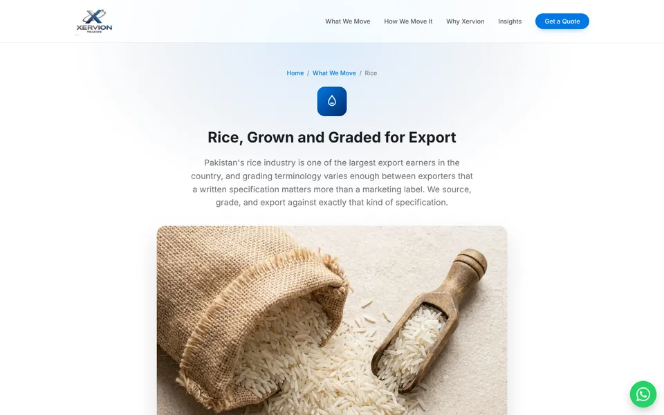 Rice page, Xervion Trading website